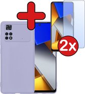 Hoesje Geschikt voor Poco M4 Pro 4G Hoesje Siliconen Case Hoes Met 2x Screenprotector - Hoes Geschikt voor Xiaomi Poco M4 Pro 4G Hoes Cover Case - Lila