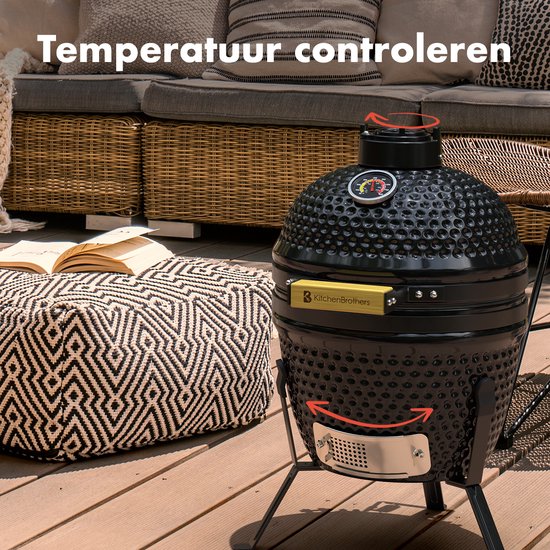 KitchenBrothers Kamado BBQ - 13 Inch Houtskool Barbecue - 27⌀ cm - Egg BBQ - Zwart van KitchenBrothers — afbeelding 5