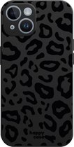HappyCase Hoesje met leuke Luipaard Zwart Print Geschikt voor iPhone 15 | Flexibel TPU | Stijlvolle Back Cover