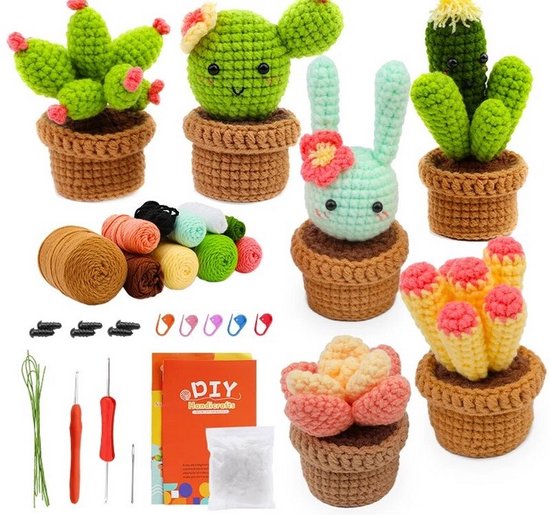 Foto: Haken voor beginners haakpakket schattige plantjes haken voor starters starterspakket haken 6 plantjes