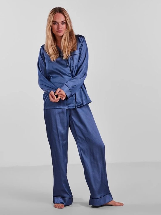 Pieces satijnen pyjama - Adela - Gray Blue - XS - Blauw