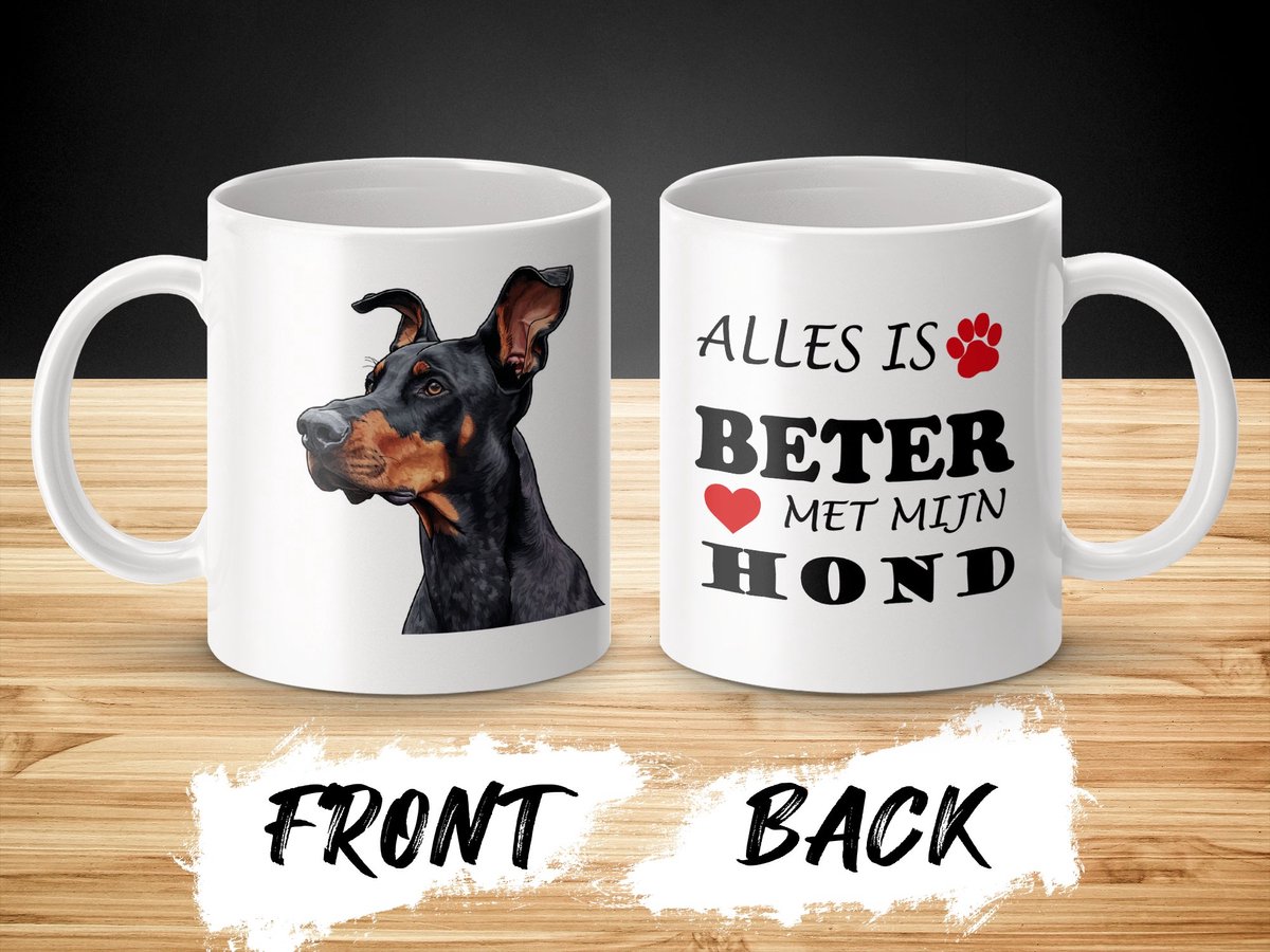 Mok Doberman Pinscher Alles is beter met mijn hond - dog - doglover
