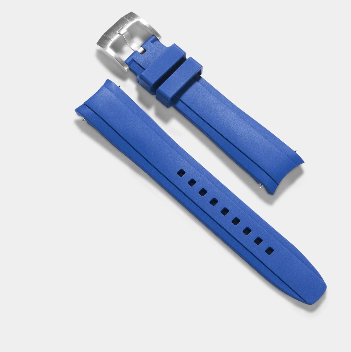 BS Rubber Style Horlogeband - Everest Curved End Blue With Tang Buckle - ONLY For Modern Rolex - 20mm