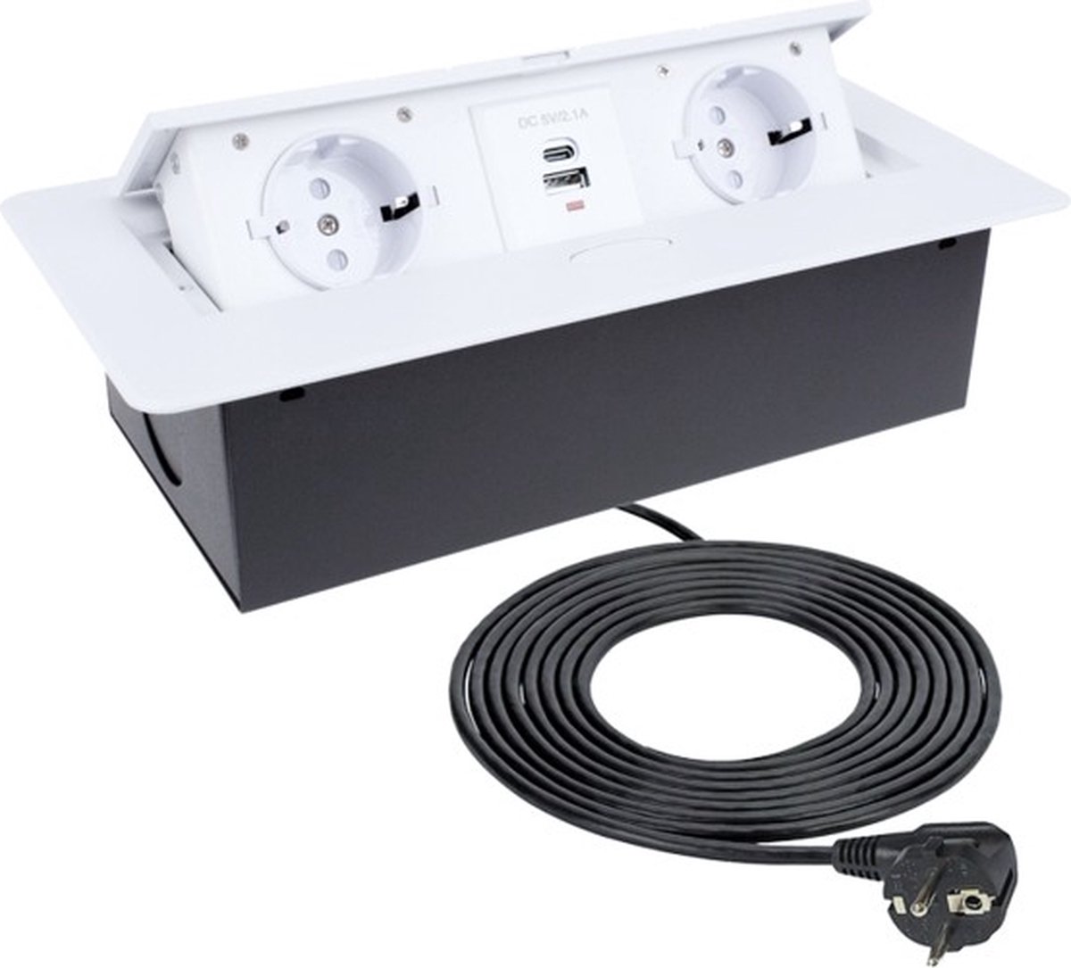 Design Light Kombibox - Stekkerdoos - 2 stopcontacten - stekkerdoos met usb A & C - Inbouw Stekkerblok met 3 meter kabel - Wit