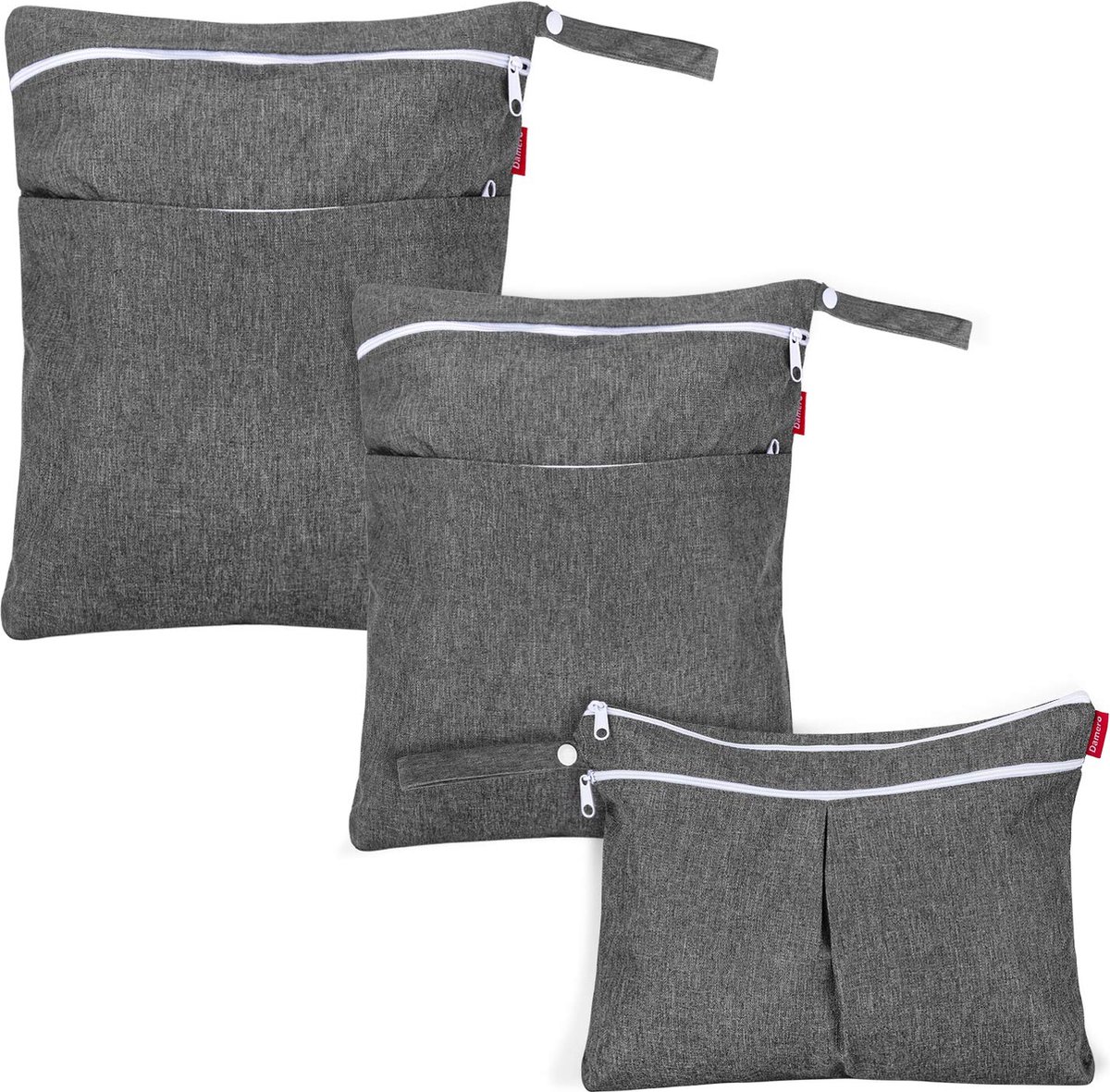 Image of 3 stuks wettas voor stoffen luiers, babyluiertas met 2 zakken met ritssluiting, neustas voor babyluiers, ideaal voor reizen, strand, zwembad, sporttas, zwart. (alleen met tas), grijs