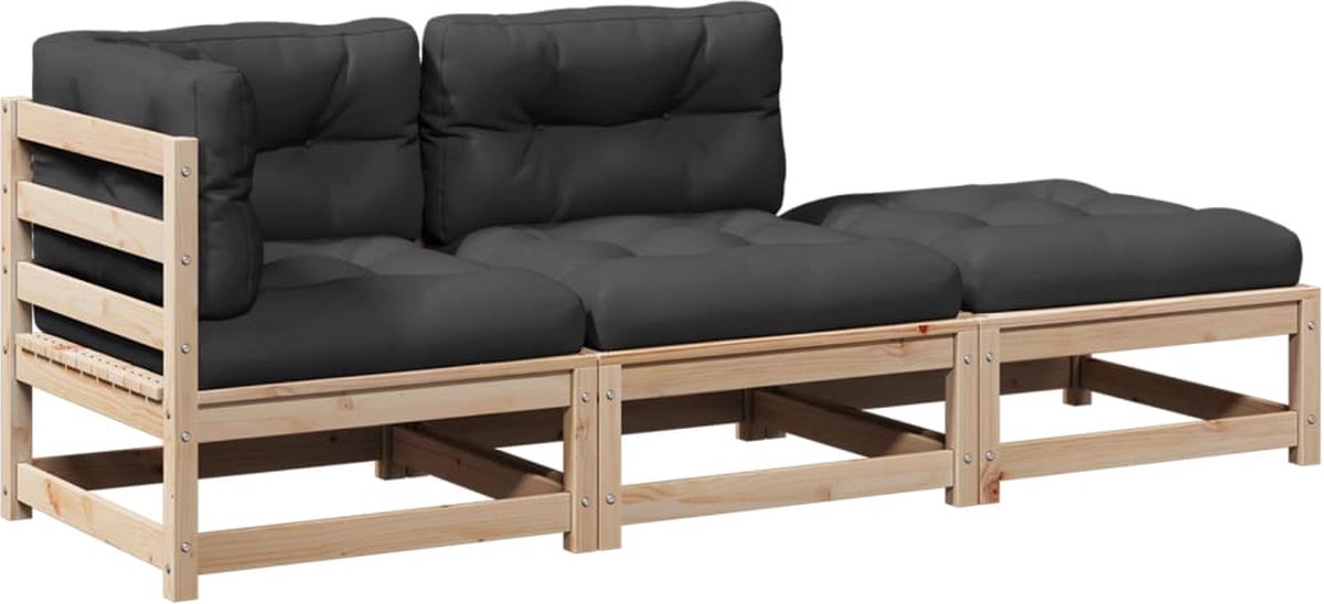 vidaXL 3-delige - Loungeset - met - kussens - massief - grenenhout antraciet
