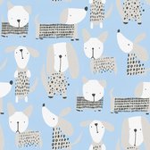 Dieren patroon behang Profhome 367551-GU papier behang licht gestructureerd met dieren patroon mat blauw wit grijs 5,33 m2