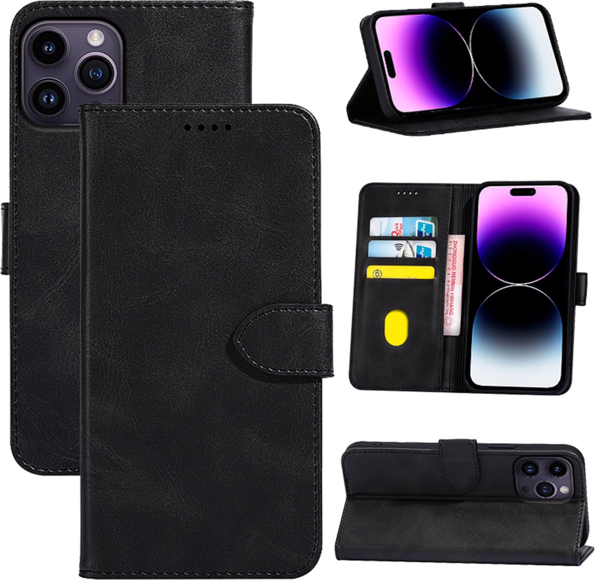 Hoesje geschikt voor iPhone SE 2020 - Bookcase - Pasjeshouder - Portemonnee - Kunstleer - Zwart