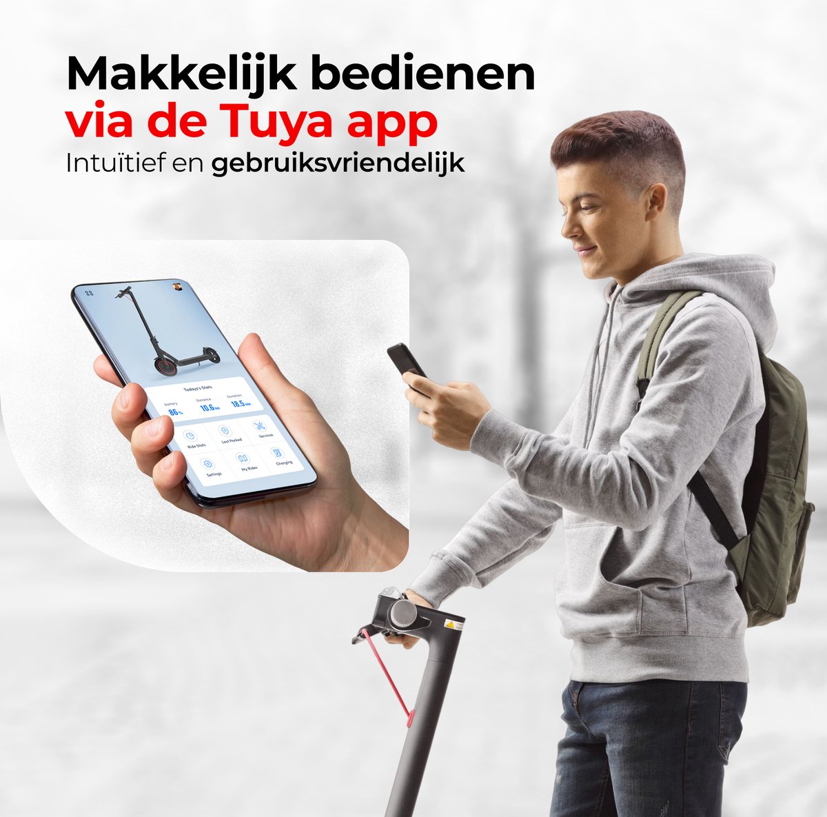 Afbeelding 2 van Stay-on - Tuya - Elektrische Step Voor Volwassenen Met Krachtige 350W Motor - Snelheid tot 25km/h - Bereik tot 30km - Compact Inklapbaar - Inclusief Smart-App