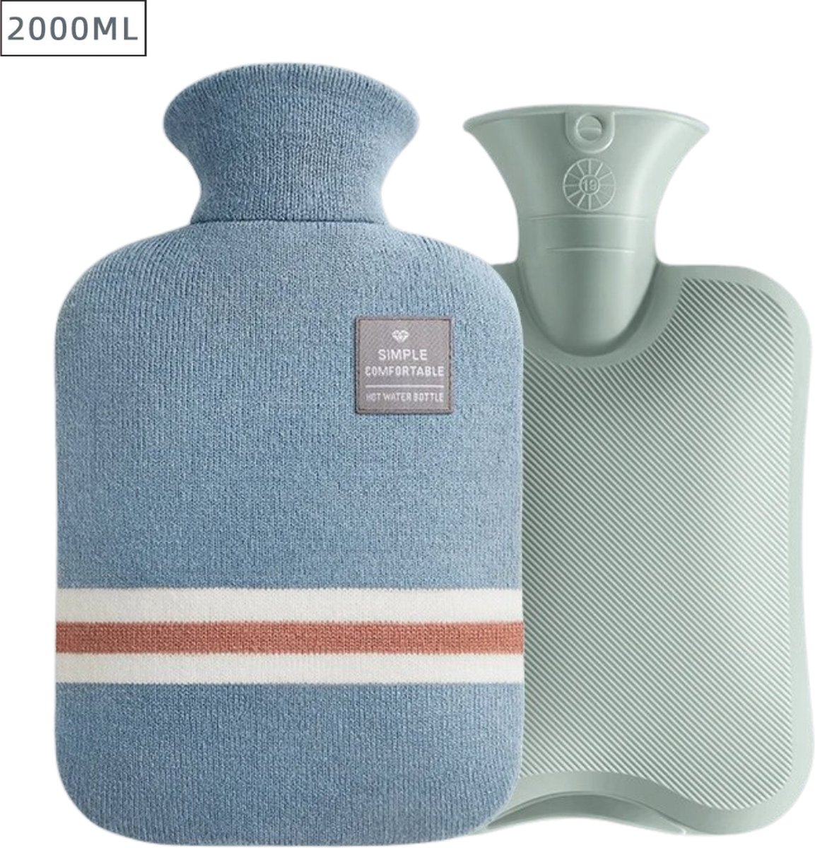 Goedkoopste Actania Warmtekruik - Warmwaterzak Met Hoes - Warmwaterkruik - Warmtekussen - Knuffel Kruik - Bag - Sky Blauw 2000ml