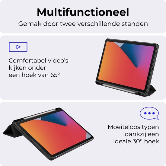 Étui pour tablette vert foncé en deux positions pour regarder des vidéos et taper confortablement.