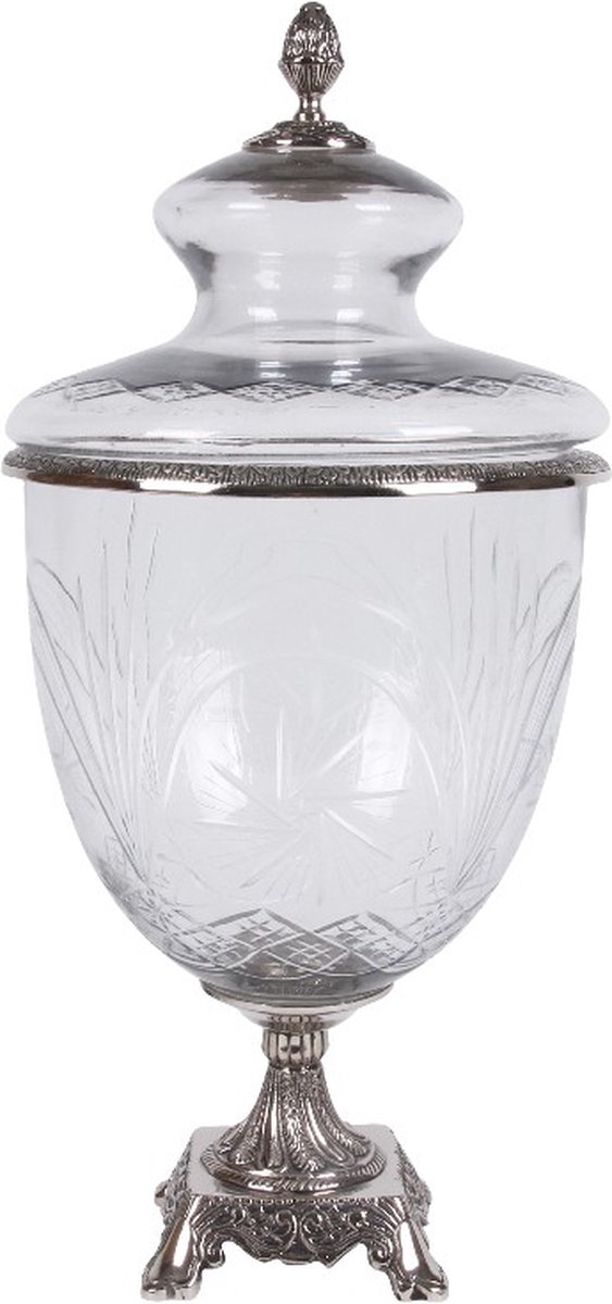 Baroque - Vaas - Vaas met deksel glas/ alu Ø24 cm - 51x24x24 - Aluminium+glass