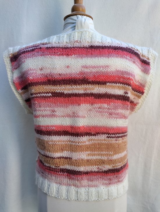 Handgebreide trui spencer in roomwit, zalmroze, oranje