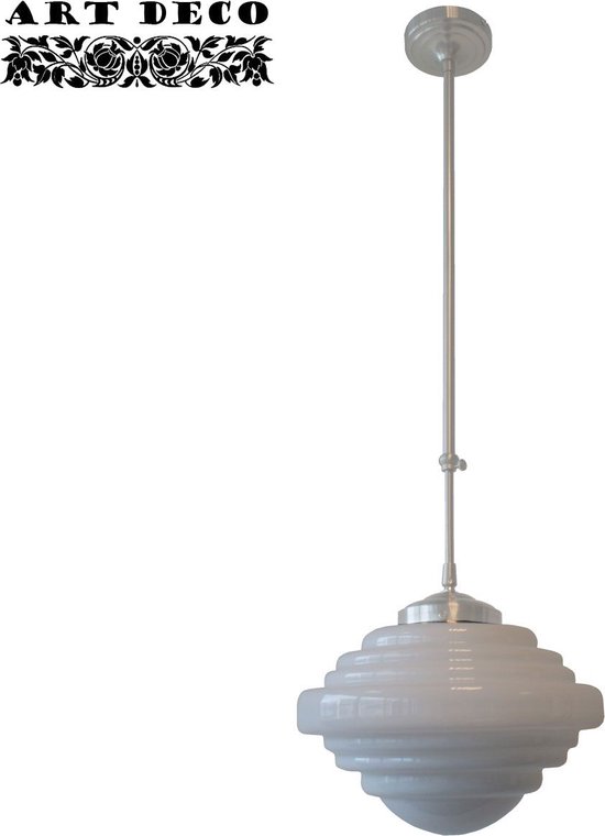 Art deco hanglamp York | Ø 30cm | wit | glas | staal | pendel lang verstelbaar | gispen / retro / jaren 30