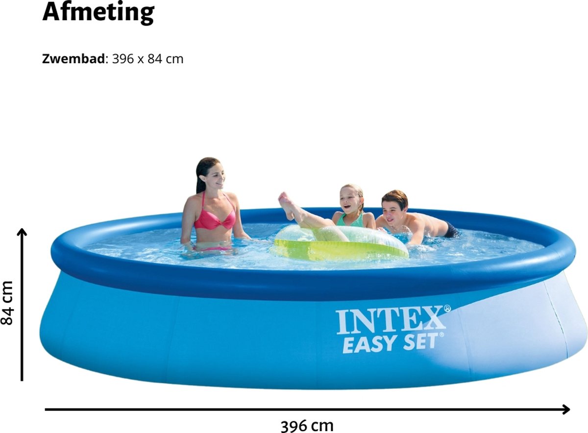 Intex Rond Opblaasbaar Easy Set Zwembad - 396 x 84 cm - Blauw - Inclusief Pomp Chloor - Chloordrijver - Testrips - Reparatiesetje - Scrubborstel - PH-waarde - PH-waarde - Thermometer – foto 6