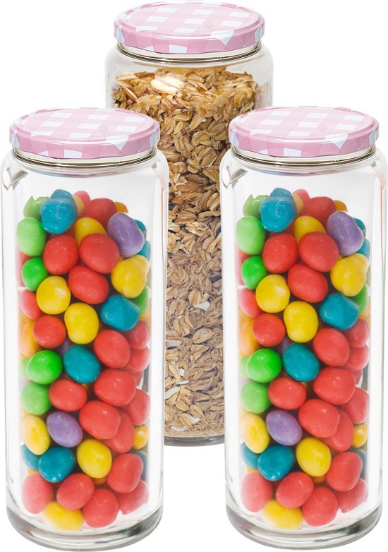 Hega Hogar Weckpot/voorraadpot Classico - 3x - 2100 ml - kunststof - roze - D10 x H27 cm