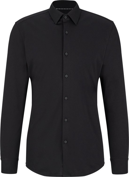 BOSS Hank-s slim fit overhemd - tricot - zwart - Strijkvriendelijk - Boordmaat: 42