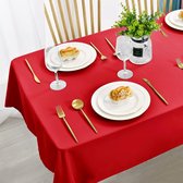 Rood tafelkleed, 140 x 240 cm, vlekbescherming, afwasbaar, waterdicht, tafelkleed voor eetkamer, tuin, feest, bruiloften of huishouden
