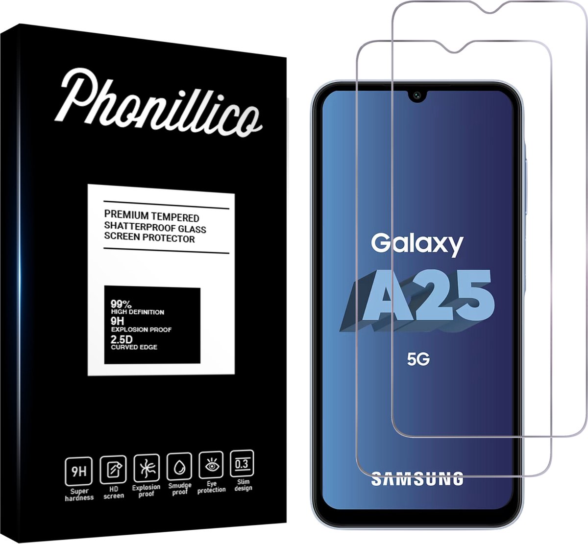 Screenprotector voor Samsung Galaxy A25 5G - 2 stuks Beschermglas van glas Transparante glazen schermbeschermfolie