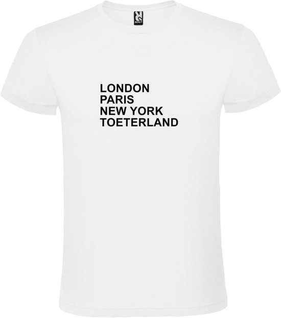 wit T-Shirt met London,Paris, New York , Toeterland tekst Zwart Size XXXL