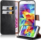 Cadorabo Hoesje geschikt voor Samsung Galaxy S5 / S5 NEO in ZWART GRAFIET - Beschermhoes met magnetische sluiting, standfunctie en kaartvakje Book Case Cover Etui