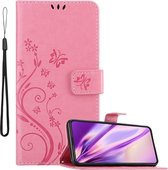 Cadorabo Hoesje geschikt voor Asus ZenFone 8 FLIP in BLOEMEN ROZE - Beschermhoes in bloemmotief met magnetische sluiting, standfunctie en kaartsleuven Book Case Cover Etui