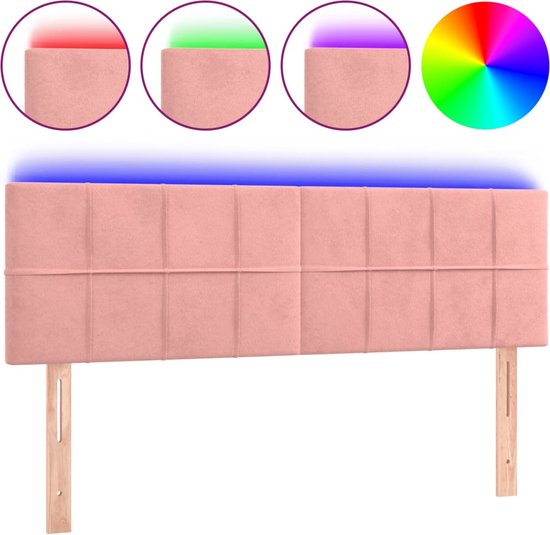 vidaXL-Hoofdbord-LED-144x5x78/88-cm-fluweel-roze