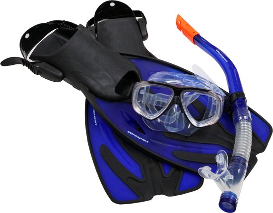 Duikmasker met Snorkel en Flippers - Blauw 42/45 - Snorkelset Volwassenen - Duikset -... bol.com