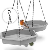WILDLIFE FRIEND I Set van 2 vogelvoeders om op te hangen (32x28x5cm, 25cm) I XL voederstation vogels groot tuinbalkon - vogelbad vorstbestendig ophangen voor wilde vogels in de tuin (grijs)