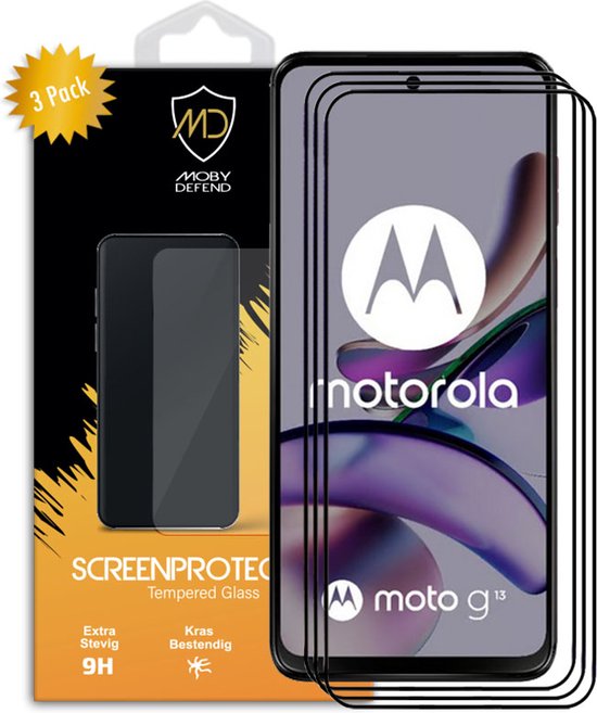 3-Pack Motorola Moto G13 - G23 - G53 Screenprotectors - MobyDefend Screensaver Met Zwarte Randen - Gehard Glas - Glasplaatjes Geschikt Voor Motorola Moto G13 - G23 - G53