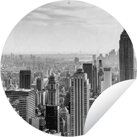Tuincirkel De Empire State Building van New York - zwart wit - 60x60 cm - Ronde Tuinposter - Buiten