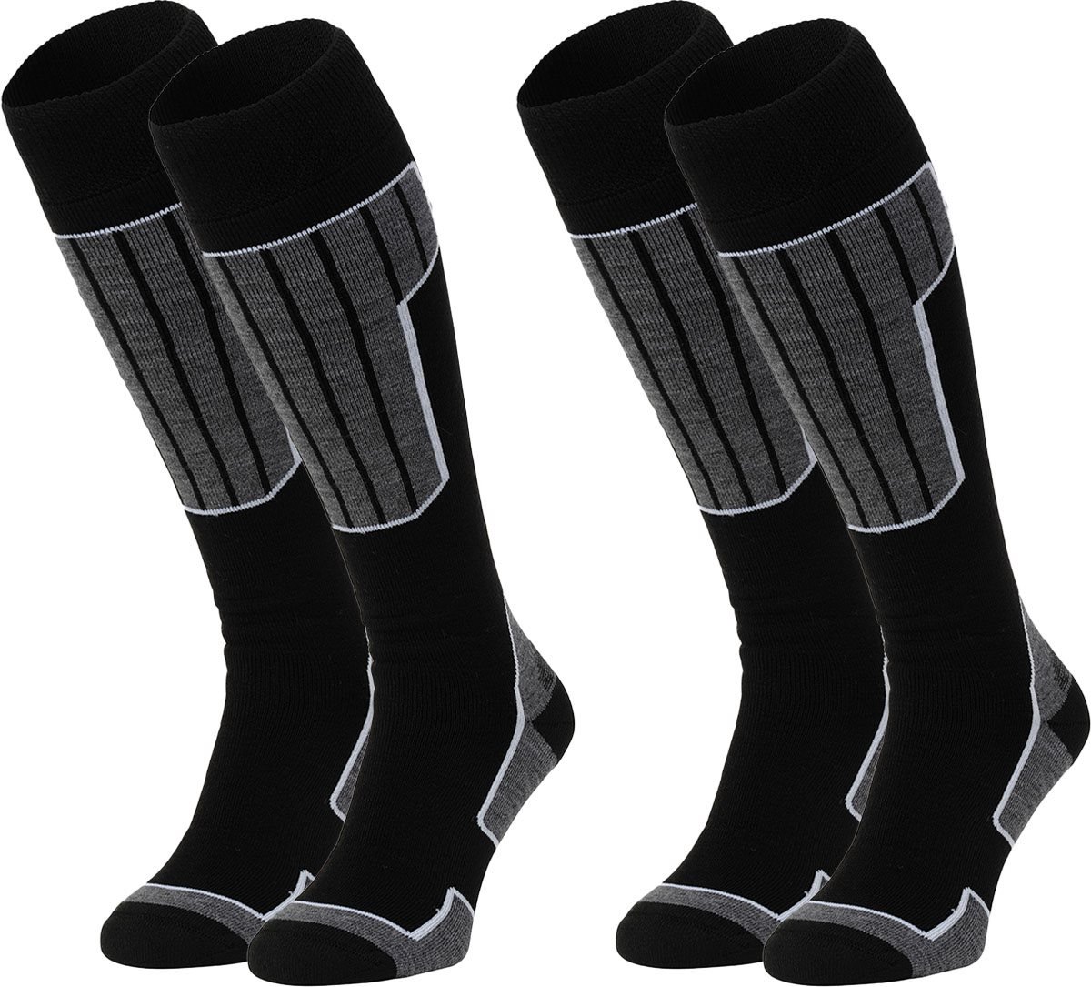 NOMAD® Skisokken Essential 2-Pack 35/38 Warme sokken Dames Heren Lange Huissokken Wandelen Sporten Knie Kousen Goede vochtafvoer Zwart