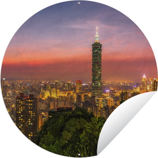 Tuincirkel Panoramisch uitzicht op de Taipei 101 in het Aziatische Taiwan - 90x90 cm - Ronde Tuinposter - Buiten
