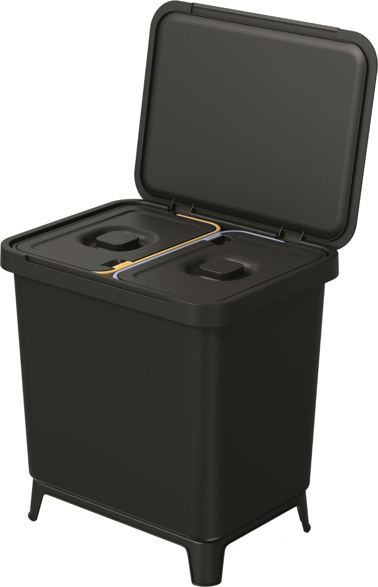 Prosperplast - Prullenbak / Afvalbak met recyclingbakken 2x10L - Zwart