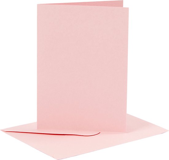 Cartes et enveloppes, dimension carte 10,5x15 cm, dimension enveloppes 11,5x16,5 cm, rose, 6sets