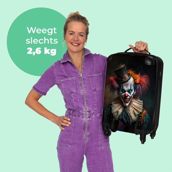 NoBoringSuitcases.com® Trolley - Valises de voyage - Clown - Chapeau - Col - Portrait - Horreur - Trolley sur roulettes - Convient en 55x40x20 cm et 55x35x25 cm - Valise - Valise cabine