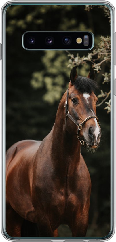 Telefoonhoesje Geschikt voor Samsung Galaxy S10 hoesje - Paard - Takken - Portret - Siliconen Telefoonhoesje Telefoonhoesje