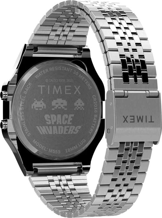 Timex T80 X Space Invaders TW2V30000 Horloge - Staal - Zilverkleurig - Ø 32 mm