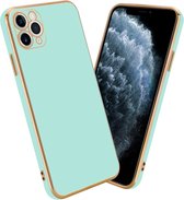 Cadorabo Hoesje geschikt voor Apple iPhone 12 PRO MAX in Glossy Mintgroen - Goud - Beschermhoes Case Cover van flexibel TPU-silicone en met camerabescherming