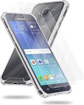 Cadorabo Hoeje en 2x Tempered beschermglas geschikt voor Samsung Galaxy J7 2015 in TRANSPARANT - Hybride beschermhoes met TPU siliconen rand en acryl-glas achterkant
