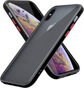 Cadorabo Hoesje geschikt voor Apple iPhone XS MAX in Mat Zwart - Rode Knopen - Hybride beschermhoes met TPU siliconen Case Cover binnenkant en matte plastic achterkant