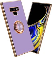 Cadorabo Hoesje geschikt voor Samsung Galaxy NOTE 9 in Glossy Licht Paars - Goud met ring - Beschermhoes van flexibel TPU-silicone Case Cover met camerabescherming en magnetische autohouder