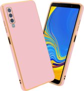Cadorabo Hoesje voor Samsung Galaxy A7 2018 in Glossy Roze - Goud - Beschermhoes Case Cover van flexibel TPU-silicone en met camerabescherming