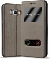 Cadorabo Hoesje voor Samsung Galaxy J5 2016 in STEEN BRUIN - Beschermhoes met magnetische sluiting, standfunctie en 2 kijkvensters Book Case Cover Etui