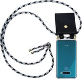 Cadorabo Hoesje voor LG Q60 in ZWARTE CAMOUFLAGE - Silicone Mobiele telefoon ketting beschermhoes met gouden ringen, koordriem en afneembare etui
