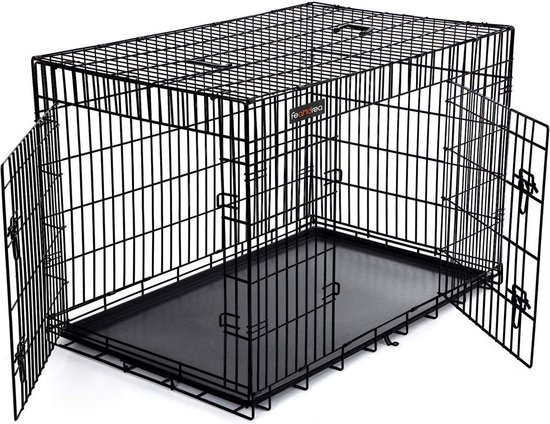 Feandrea PPD48H opvouwbare hondenbench met 2 deuren, uitbreidbaar kunststof bakje, 122 x 74,5 x 80,5 cm, XXL, zwart | Benches, hokken en rennen Feandrea PPD48H opvouwbare hondenbench met 2 deuren, uitbreidbaar kunststof bakje, 122 x 74,5 x 80,5 cm, XXL, zwart | Benches, hokken en rennen