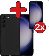 Hoesje Geschikt voor Samsung S23 Plus Hoesje Siliconen Case Hoes Met 2x Screenprotector - Hoes Geschikt voor Samsung Galaxy S23 Plus Hoes Cover Case - Zwart.