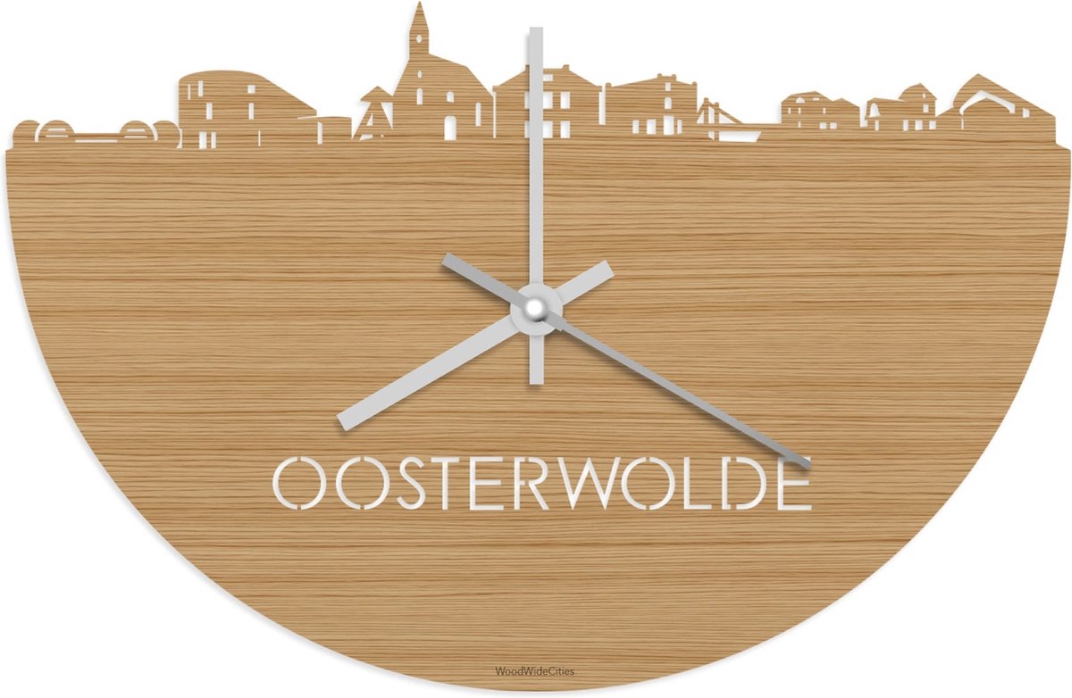 Skyline Klok Oosterwolde Bamboe hout - Ø 40 cm - Stil uurwerk - Wanddecoratie - Meer steden beschikbaar - Woonkamer idee - Woondecoratie - City Art - Steden kunst - Cadeau voor hem - Cadeau voor haar - Jubileum - Trouwerij - Housewarming -