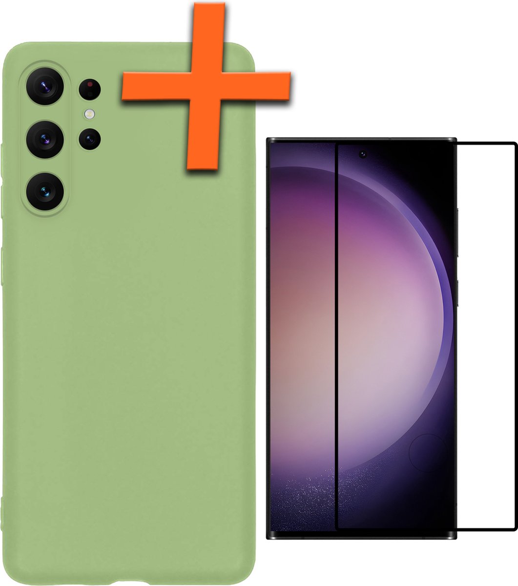 Hoes - Met Screenprotector - Geschikt voor Samsung Galaxy S23 Ultra - Sterk & Shockproof - Back Cover - Siliconen Case - Telefoon Hoes - Groen