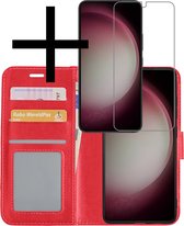 Hoes Geschikt voor Samsung S23 Hoesje Book Case Hoes Flip Cover Wallet Bookcase Met Screenprotector - Rood